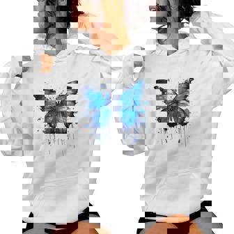 Mariposa Azulalpicaduras De Pintura Azul Mariposa In Mangas Sudadera con capucha para mujer - Regaloses