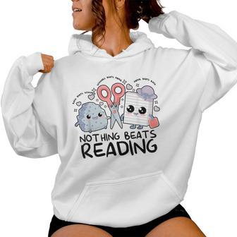Nothing Beats Reading Rock Paper Scissors Book Lover Teacher Women Hoodie - Monsterry