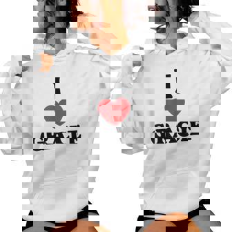 Personalized Name Gracie I Love Gracie Heart Groovy Women Hoodie - Thegiftio