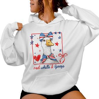Red White And Goose 4Th Of July Patriotic Goose Mama Women Hoodie - Thegiftio UK