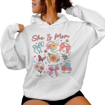 She Is Mom Coquette Christian Mama Boho Floral Mother's Day Women Hoodie - Thegiftio UK