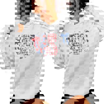 Usa Flag 4Th Of July Coquette Bow Floral Patriotic Girl Women Hoodie - Monsterry