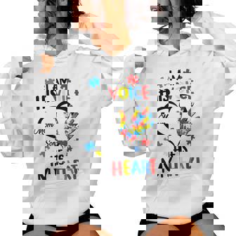 I Am His Voice He Is My Heart Autism Awareness Mom Son Women Hoodie | Mazezy