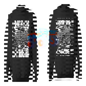 3Rd Birthday Monster Truck Young Wild And Three 3 Year Old Sweatshirt - Monsterry