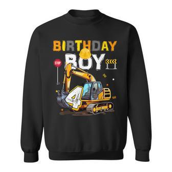 4Th Birthday Boy 4 Years Old Excavator Four Decorations Sweatshirt - Thegiftio UK