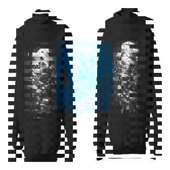 4Th Of July American Flag Wolf Howling Moon Wolves July 4Th Sweatshirt - Monsterry
