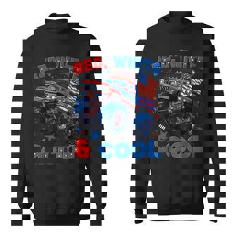 4Th Of July Red White And Cool Monster Truck Fireworks Boys Sweatshirt | Mazezy