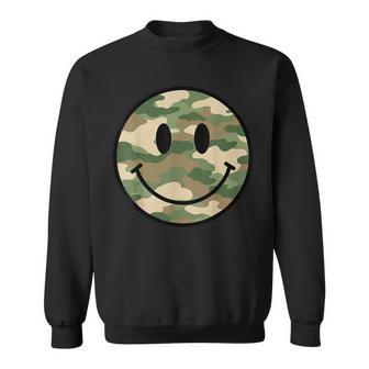 70S Camo Smile Face Smiling Happy Camouflage Lover Sweatshirt - Thegiftio
