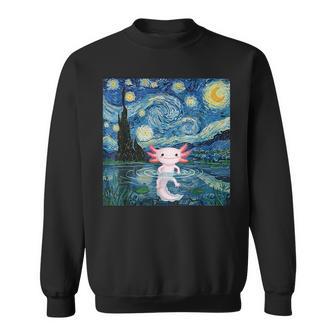 Adorable Axolotl Kawaii Van Gogh Style Starry Night Graphic Sweatshirt - Thegiftio UK