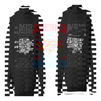 America Was Built By Immigrants Usa Flag Map Patriotic Pride Sweatshirt - Thegiftio UK