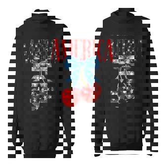 America Cherries Bow Y2k Trendy July 4Th Usa Flag America Sweatshirt - Monsterry