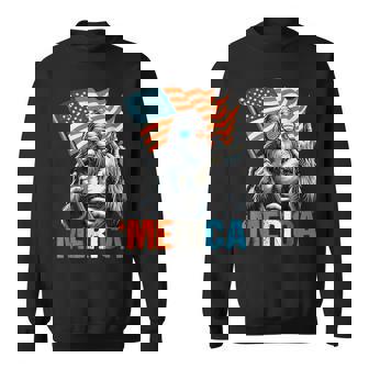 American Flag Patriotic 4Th Of July Bigfoot Merica Rock Sweatshirt - Monsterry