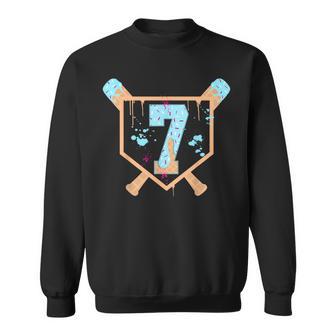 Baseball 7 Year Old Ice Cream Drip 7Th Birthday Boy Number 7 Sweatshirt - Thegiftio UK