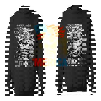 Bigfoot Merica Rock Patriotic American Flag 4Th Of July Sweatshirt - Monsterry