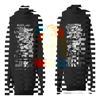 Bigfoot Merica Rock Patriotic American Flag 4Th Of July Sweatshirt | Mazezy