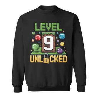 Birthday Boy Level 9 Unlocked 9Th Birthday Game Pixel Sweatshirt - Thegiftio UK