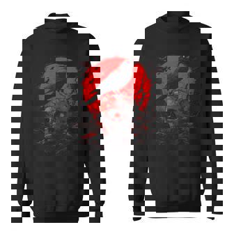 Black Gothic Raven Skull Red Moon Graphic Black Crow Sweatshirt - Thegiftio