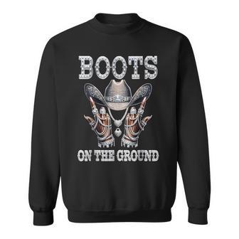 Boots On The Ground Black Cowgirl Western Where Them Fans Sweatshirt - Thegiftio UK