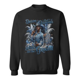 Boots On The Ground Denim And Diamonds Cowgirls Western Sweatshirt - Thegiftio UK