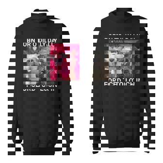 Born To Dilly Dally Forced To Lock In Cat Meme Sweatshirt | Mazezy