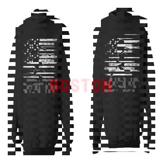 Boston Massachusetts American Flag Baseball Weathered Sweatshirt | Mazezy