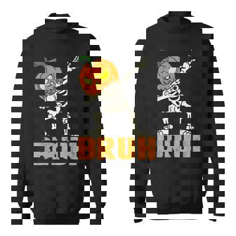 Bruh Skeleton Halloween Dabbing Boys Pumpkin Jack O Lantern Sweatshirt - Monsterry