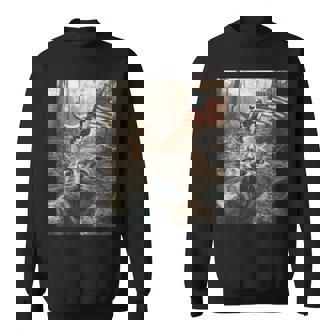 Cat Selfie With Trex Dinosaur Usa Flag Patriotic 4Th Of July Sweatshirt - Monsterry