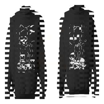 Cat Skulls Creepy Cute Kitty Goth Black Alt Alternative Sweatshirt - Monsterry