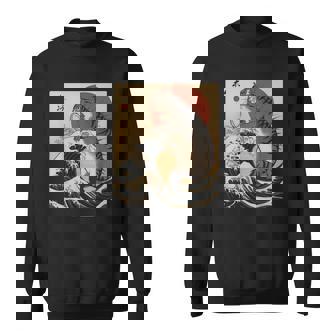 Catzilla 日本の波 ヴィンテージ 夕日 面白い 猫 アート スウェットシャツ - Kawaiitshirt