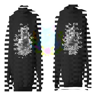 Chat Bleu Russe X Fleurs Sweater e - Cadeauxyz