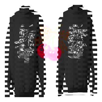 Cherry Coquette Aesthetic With Leopard Bow Sweatshirt - Thegiftio