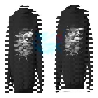 Cool Watercolor Great White Shark Open Jaw Sweatshirt - Thegiftio