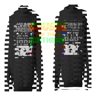 Cousin Of The Birthday Boy Video Gamer Black Boys' Birthday Pixel Number Sweatshirt - Monsterry