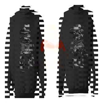 Cowboy Pug Dog Western Outfit Red Pug Cowboy Meme Sweatshirt | Mazezy