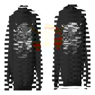 Cowboy Rodeo Bull Distressed American Flag Western Sweatshirt - Monsterry