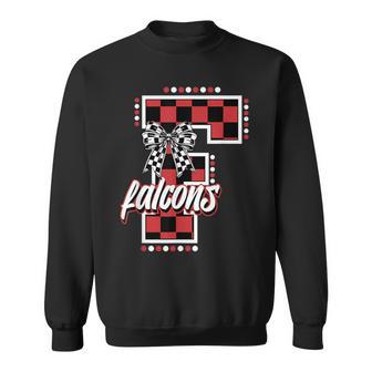 Falcons Checkered Letter School Spirit Mascot Red Game Day Sweatshirt - Thegiftio UK