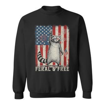 Feral But Free Raccoon July 4Th Patriotic For Family Sweatshirt - Thegiftio UK