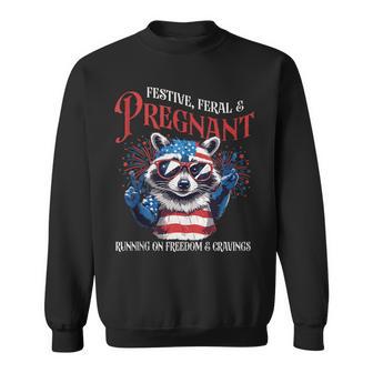 Festive Feral And Pregnant Running On Freedom And Cravings Sweatshirt - Thegiftio UK