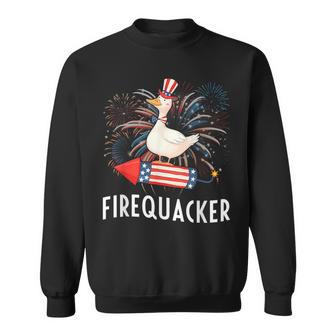 Firequacker Cute Goose 4Th Of July America Flag Firequacker Sweatshirt - Thegiftio UK