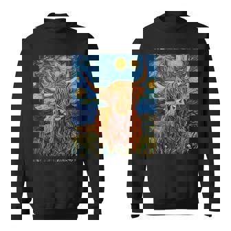 Highland Cow Graphic Van Gogh Style Starry Night Sweatshirt - Thegiftio UK