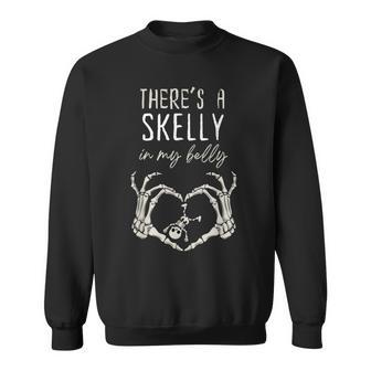 Skeleton There's Skelly In My Belly Pregnant Halloween Sweatshirt - Thegiftio