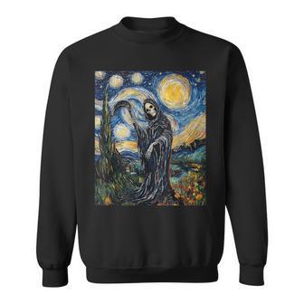 Grim Reaper Skeleton Van Gogh Style Starry Night Sweatshirt - Thegiftio UK