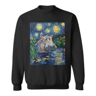 Hippo Hippopotamus Van Gogh Style Starry Night Sweatshirt - Thegiftio UK