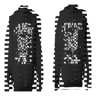 It's Race Day Y'all Checkered Flag Bow Car Racing Race Car Sweatshirt - Monsterry