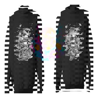 Jolie Loutre Entourée De Fleurs Colorées Sweater e - Cadeauxyz