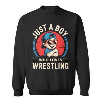 Just A Boy Who Loves Wrestling Retro Vintage Sweatshirt - Thegiftio UK