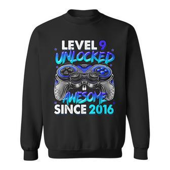 Level 9 Unlocked Awesome Since 2016 9Th Birthday Gaming Sweatshirt - Thegiftio UK