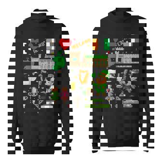 I Love Ireland。手描きアイルランドのランドマーク、旗、地図 スウェットシャツ - Kawaiitshirt