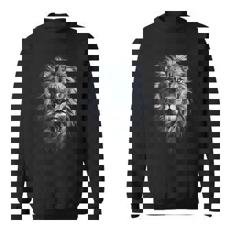 Löwenkopf Mit Blauen Augenchwarze Kunst Für Löwenliebhaber Tiere Sweatshirt - Geschenkecke