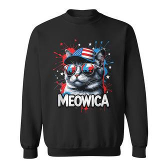 Meowica 4Th Of July Cat American Flag America Usa Sweatshirt - Thegiftio UK